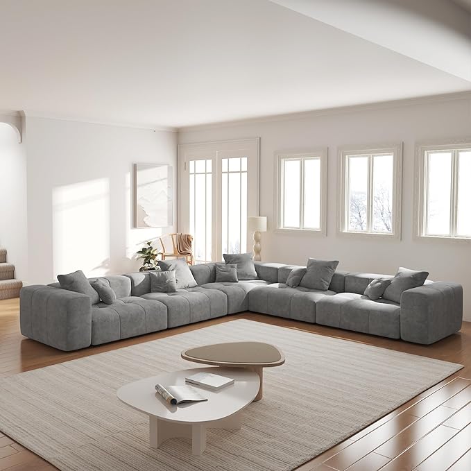WJShome Oversized Modular Sectional Sofa, V Shaped Couch with Ottoman,Sectional Couches for Living Room,Large Linen Deep Seat with Pillow Couches for Home,Spacious Space,Gray