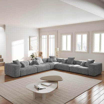 JACH V-Shaped Modular Sectional Sofas for Living Room, Modern Cloud Couch, Mid Century Modern Modular Sofa, Cozy Sleeper Sofa for Living Room (Linen Fabric, Grey)