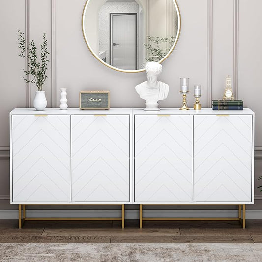 Scurrty Set of 2 31.5'' Sideboard Buffet Cabinet with Storage, Top Weight Capacity 150lbs Sideboard Storage with Doors and Adjustable Shelf, Accent Cabinet for Living Room, Kitchen, White
