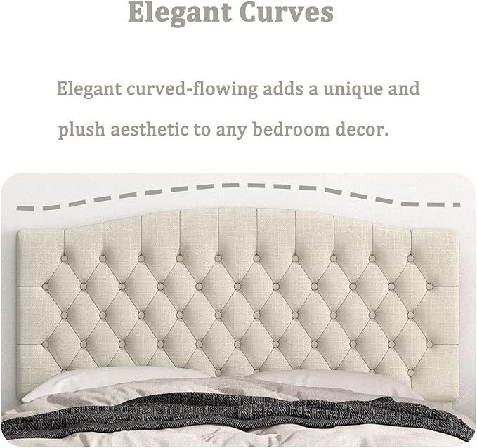 Queen Headboard Only, Upholstered Headboard Queen for Adjustable Bed Linen Tufted Queen/Full Size Wall Mounted Head Board with Solid Wood Legs Head Board, Ivory