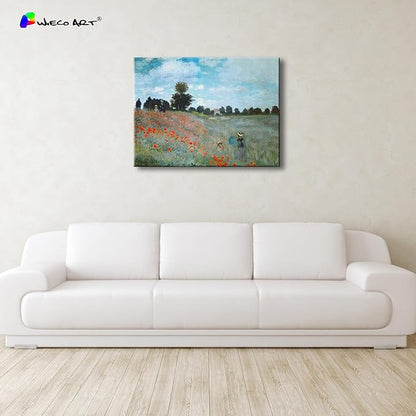 Wieco Art Large The Poppy Field Near Argenteuil by Claude Monet Famous Oil Paintings Reproduction Classic Landscape Pictures Artwork Canvas Prints Wall Art for Bedroom Decorations