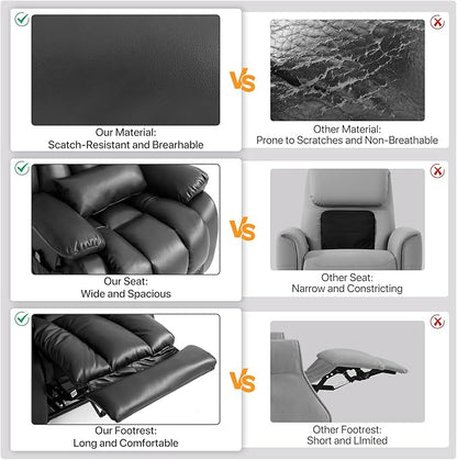 EDILLY Extra Large Power Lift Recliner Chairs for Elderly,Infinite Position Lay Flat Dual Motor Recliners Chair, with Heating and Massage, Breathable Leather,USB Ports and Remote Control(Black)