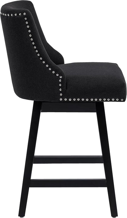 Bar Stool, 26 Inch Upholstered Barstools with 13.8" High Back and Footrest, Swivel Counter Height Barstools for Kitchen Island Home Bar Performance Fabric Black