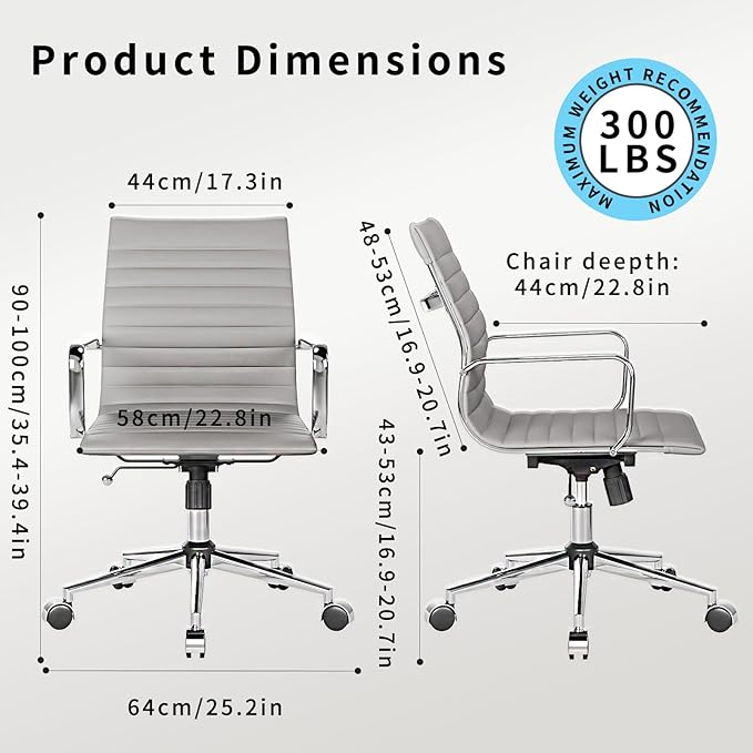 Office Chair Ergonomic Swivel Desk Chair with Wheels Adjustable Heavy-Computer Chair for Home and Conference Room Wide 22.83in Seat for Women and Men ，Grey
