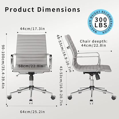 Office Chair Ergonomic Swivel Desk Chair with Wheels Adjustable Heavy-Computer Chair for Home and Conference Room Wide 22.83in Seat for Women and Men ，Grey