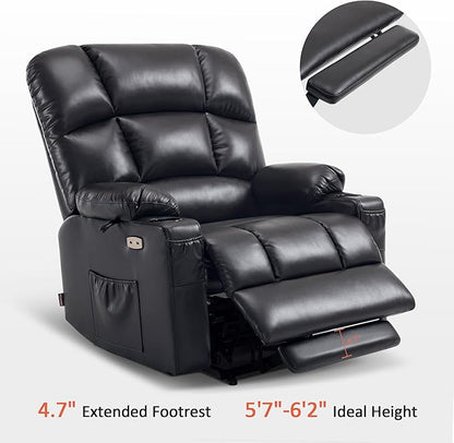 MCombo Oversized Dual Motor Power Lift Recliner Chair Sofa with Massage and Heat for Big Elderly People, Infinite Position, USB Ports, Faux Leather R7688 (Black, Large-Oversize)