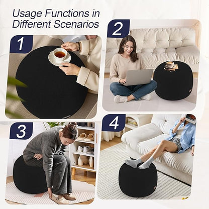 MeMoreCool Stuffed Round Pouf Ottoman Foot Rest, Floor Pouf Foot Stool with Soft Foam Chunk Filling, Small Round Ottoman Footstool Circle Footrest for Living Room, Black