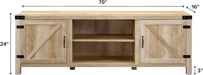 Walker Edison Georgetown Modern Farmhouse Double Barn Door TV Stand for TVs up to 80 Inches, 70 Inch, White Oak, Without Fireplace