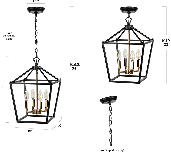 JONATHAN Y JYL7436D Pagoda Lantern Dimmable Adjustable Metal LED Pendant Classic Traditional Farmhouse Dining Room Living Room Kitchen Foyer Bedroom Hallway, 12 in, Oil Rubbed Bronze/Brass Gold