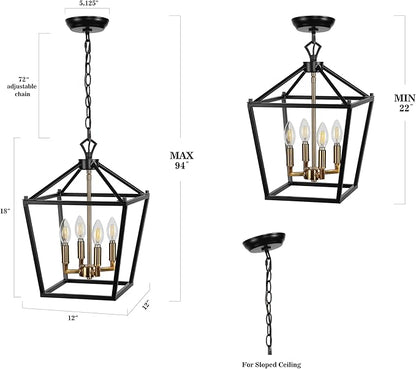 JONATHAN Y JYL7436D Pagoda Lantern Dimmable Adjustable Metal LED Pendant Classic Traditional Farmhouse Dining Room Living Room Kitchen Foyer Bedroom Hallway, 12 in, Oil Rubbed Bronze/Brass Gold