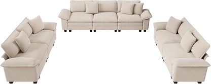 PHI VILLA Cloud Modular Couches Sets, 3 Pieces Large Sectional Sofa Set with Loveseats, 7-Seater Upholstered Couch for Living Room, Corduroy, Beige