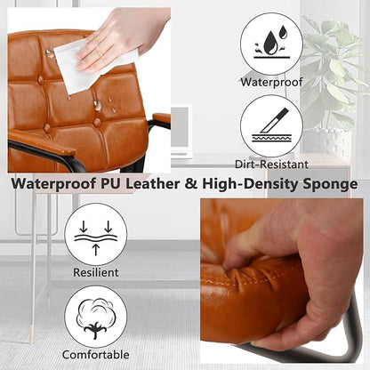 CLATINA Waiting Room Chairs with Padded Arms Leather Guest Chair no Wheels for Office Reception and Conference Desk with Sled Base Orange