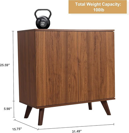 Modern Sideboard Buffet Cabinet Console Table, Accent Storage Cabinet Credenza Buffer Cabinets with 4 Fluted Doors for Kitchen Dining Living Room Entryway (Walnut)