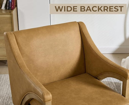 EALSON Modern Accent Chair Comfy Leather Living Room Chair with Wooden Frame and Armrest Mid Century Upholstered Reading Lounge Armchair for Living Room/Bedroom/Reading/Balcony, Brown