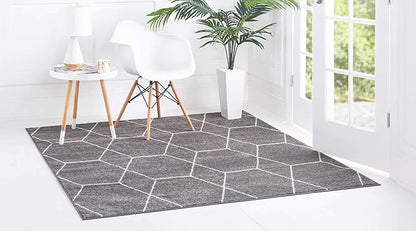 Unique Loom Trellis Frieze Collection Area Rug - Geometric (7' Square, Dark Gray/ Ivory)