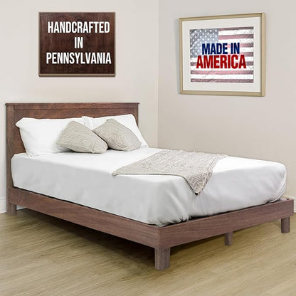 Solid Hardwood Platform Bed Frame, Headboard, & Slats, Quality Crafted in Pennsylvania, USA from Poplar by Mennonite Artisans, No Box Spring Needed, Easy Assembly