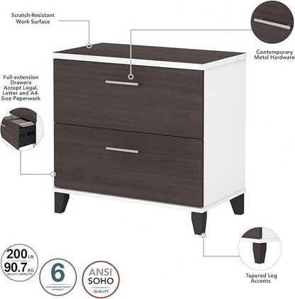 Bush Furniture 2 Drawer Lateral File Cabinet, Letter and Legal-Size Document Storage for Home or Professional Office, Somerset Collection, White and Storm Gray