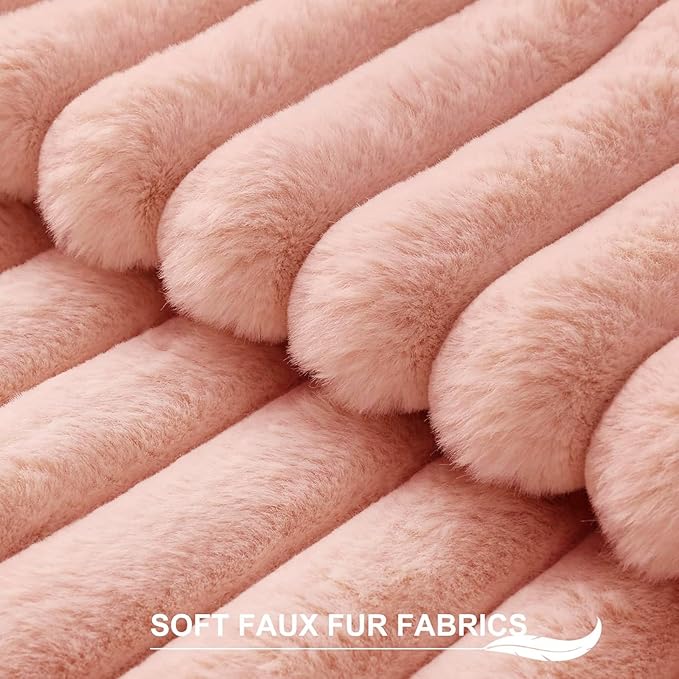 Pallene Faux Fur Plush Throw Pillow Covers 22x22 Set of 2, Luxury Soft Fluffy Striped Decorative Pillow Covers for Sofa, Couch, Living Room, Pink