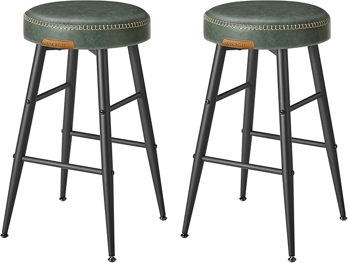 VASAGLE EKHO Collection - Bar Stools Set of 2, Counter Height Bar Stools, Kitchen Counter Stools, Mid-Century Modern Backless Counter Stools, 24.8-Inch Tall, Kitchen Island Home Bar, Forest Green