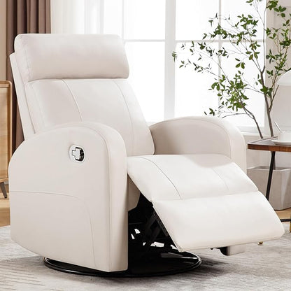Swivel Rocker Recliner, Manual Glider Rocking Recliner Chair, Swivel Reclining Lounge Chair Nursery Glider Recliners for Small Spaces, Living Room, Beige