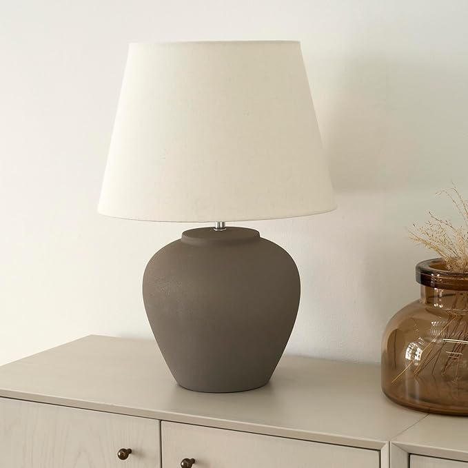 Nourison Home 20" Brown Ceramic Pot Table Lamp for Bedroom, Living Room, Console, Entryway