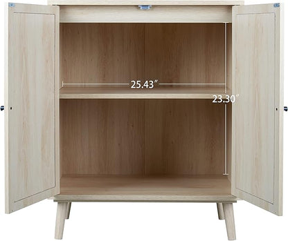 Sideboard Buffet Cabinet, High Kitchen Storage Cabinet with Rattan Doors and Adjustable Shelves, Accent Home Furniture for Living Room, Bedroom (Natural)