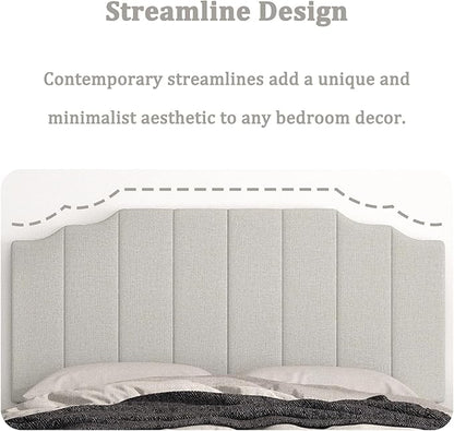 Queen Size Headboard Only, Linen Wall Mounted Headboard Queen/Full Size for Adjustable Bed, Modern Vertical Channel Design with Curved Tufted Upholstered Head Board, Linen Gray