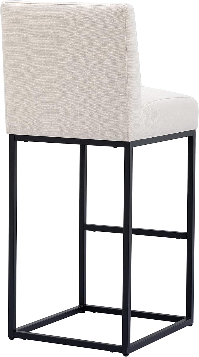 31" Height Cream Fabric Bar Stool, Counter Height Stool with Back and Footrest for Kitchen Modern Metal Barstool, Linen Upholstered Farmhouse Bar Chair Island Stool
