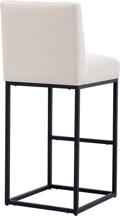 31" Height Cream Fabric Bar Stool, Counter Height Stool with Back and Footrest for Kitchen Modern Metal Barstool, Linen Upholstered Farmhouse Bar Chair Island Stool