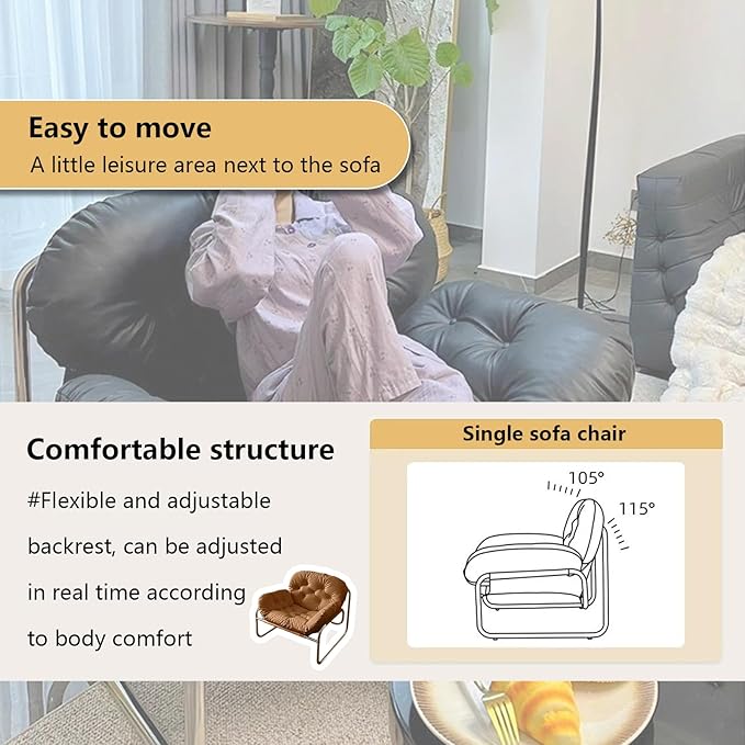 Thick Cushioned Recliner Sofa, Lazy Chair with Upholstery and Footrest, for Living Room, Bedroom, Dorm Black A