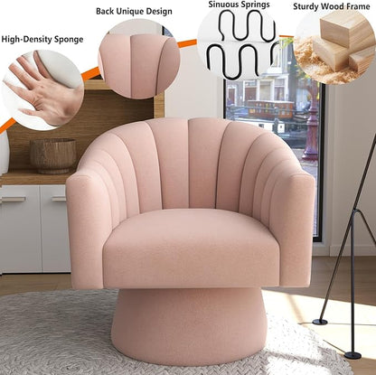 Swivel Accent Chair Set of 2, Upholstered Velvet 360° Swivel Barrel Chair for Living Room Overstuffed Bouncle Reading Chair Round Armchair for Bedroom,Vanity,Office (Pink)
