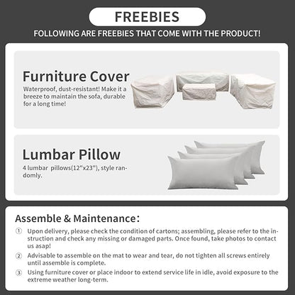 Rattaner 5-Piece Patio Furniture Sofa Set Outdoor Wicker Sectional Couch with Storage Table Non-Slip Cushions Furniture Covers, Grey
