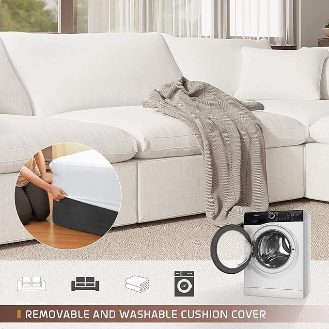 Oversize Cloud Modular Sectional Sofa,110.8" L Shape 3 Seaters with Chaise Down Filled Comfort Sofa Detachable Couch Cushion Covers for Living Room,White