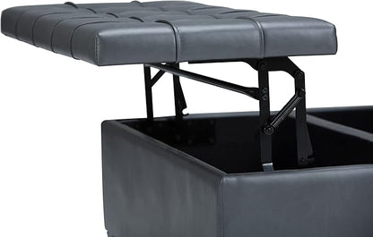 SIMPLIHOME Harrison 36 inch Wide Transitional Square Coffee Table Storage Ottoman in Stone Grey Vegan Faux Leather, Assembled, for the Living Room and Bedroom