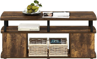 Furinno Jaya Coffee Table, Rectangle Modern Coffee Table with Open Shelf, Side Table with Side Storage, for Living Room, Bedroom, Home Office, Amber Pine