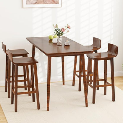 COSTWAY Solid Wood Bar Stools Set of 2, 29-inch Counter Height Chairs with Low Back and Footrest, Farmhouse Wooden Armless Barstools for Kitchen Island, Dining Room, Cafe, Breakfast, Brown