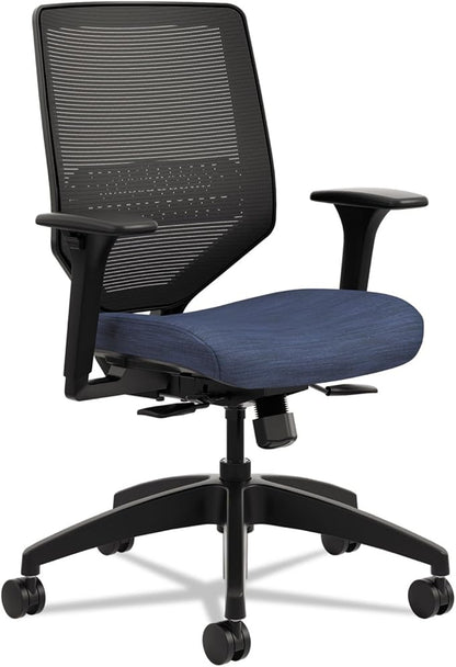 HON Solve Mesh Back Office Chair with Adjustable Arms, Adjustable Height, Tilt Tension, Lumbar Support, Swivels, on Rolling Wheels, Midnight