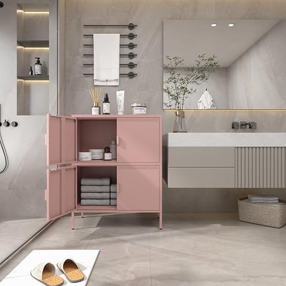 4 Door Metal Storage Locker,2-Tier Office Cabinet,Pink Metal Locker Storage Cabinet for Industrial,Home,School,Gym,31.5 x 15.8 x 40 Inches,Pink
