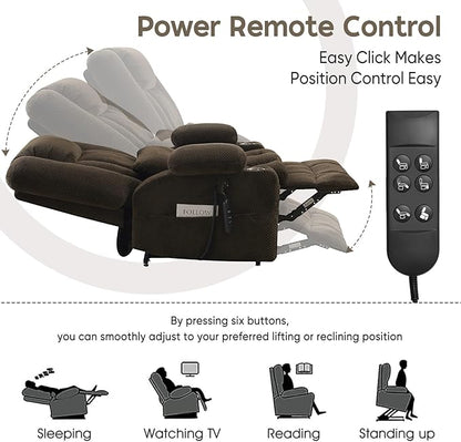 ABCASA Oversized Dual Motor Lay Flat Power Lift Massage Recliner Chair Set of 2, Lift Chairs Recliner with Lumbar Pillow, Cup Holder for Elderly with Heat for Living Room - Brown