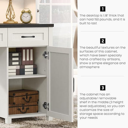 Farmhouse 67" H Executive Desk with Hutch,Office Desks with 5 Drawers, Computer Desk with Storage Cabinet & File Drawers and Charging Station, Wood Workstation for Home Office and Study.(Black).
