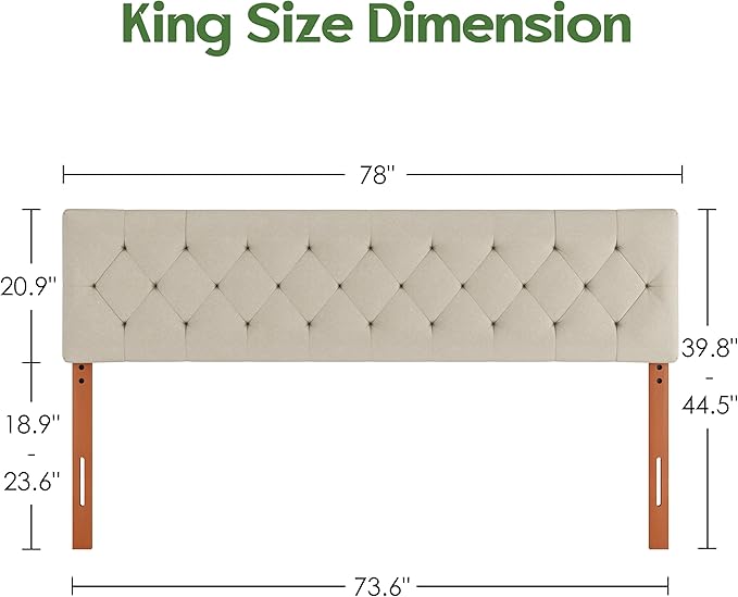 King Upholstered Headboard Only for Bed Frame from 65”-78”, Adjustable Height King XL Headboards with Durable Wood Legs, Fabric Bed Board in Modern Button Design, Beige