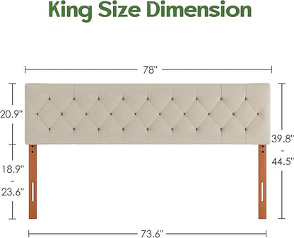 King Upholstered Headboard Only for Bed Frame from 65”-78”, Adjustable Height King XL Headboards with Durable Wood Legs, Fabric Bed Board in Modern Button Design, Beige