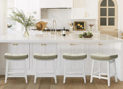 Counter Height Bar Stools Set of 4 for Kitchen Counter Farmhouse Modern Barstools with Faux Leather Upholstered Backless Seat and Solid Wood Legs 24 inch Bar Chairs, Light Grey + White