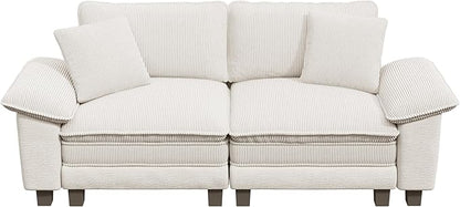 PHI VILLA Cloud Modular Couches Sets, 87.5" Sectional Loveseat Sofa with Upholstered Deep Seat, 2-Seater Comfy Couches for Living Room Bedroom, Chenille Corduroy Dual Fabric, Beige
