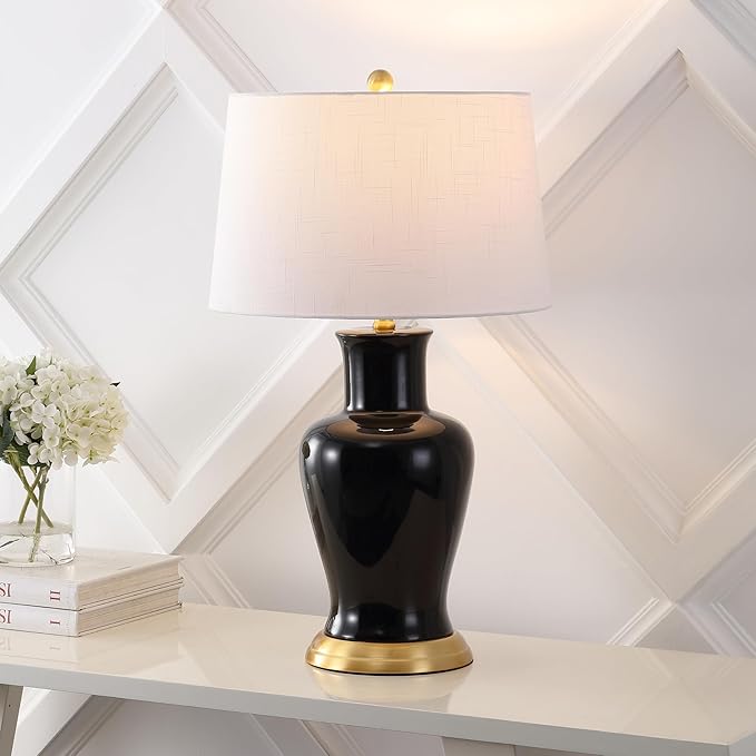 JONATHAN Y JYL4026F Julian 29" Traditional Classic Ceramic Urn LED Table Lamp, Black for Bedroom, Living Room, Kitchen, Home Office, Kids Room