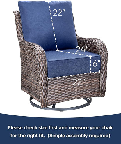 Luxury 22x24/22x25 6-Inch Outdoor Cushions for 5 Peice Patio Set - Set of 5 Outside Deep Seat Cushion for Porch Furniture Dining Swivel Chairs Loveseat Couch Sectional Sofa - Navy Blue