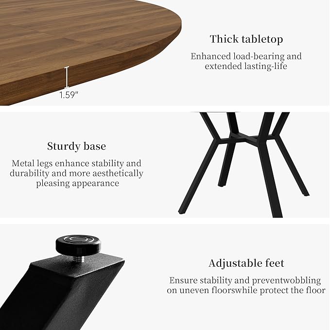 43.2"-59.1" Extendable Round Dining Table for 4-6 People, Modern Kitchen Oval Dining Table with Flexible Leaves Space Saving, Metal Base for Kitchen Dining Room (Walnut)