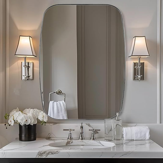 ANDY STAR 30x40 Chrome Bathroom Mirror, Oblong Silver Mirror with Stainless Steel Metal Frame, Oval Vanity Mirror for Over Sink, Modern Anti Rust Wall Mounted