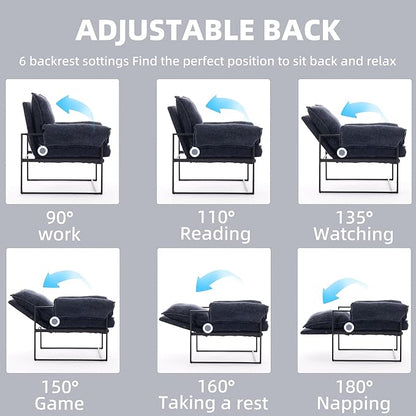 Xifan Modern Comfy Reclining Chair with 6 Angle Adjustable Backrest, Upholstered Accent Chair Fabric Living Room Lounge Chair for Reading Room - Dark Blue, 1PC