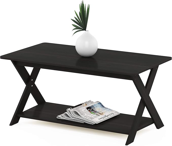 Furinno Modern Coffee Table, Rectangle Modern Coffee Table with X-Legs, Criss-Crossed Side Table, for Living Room, Bedroom, Home Office, Black Espresso